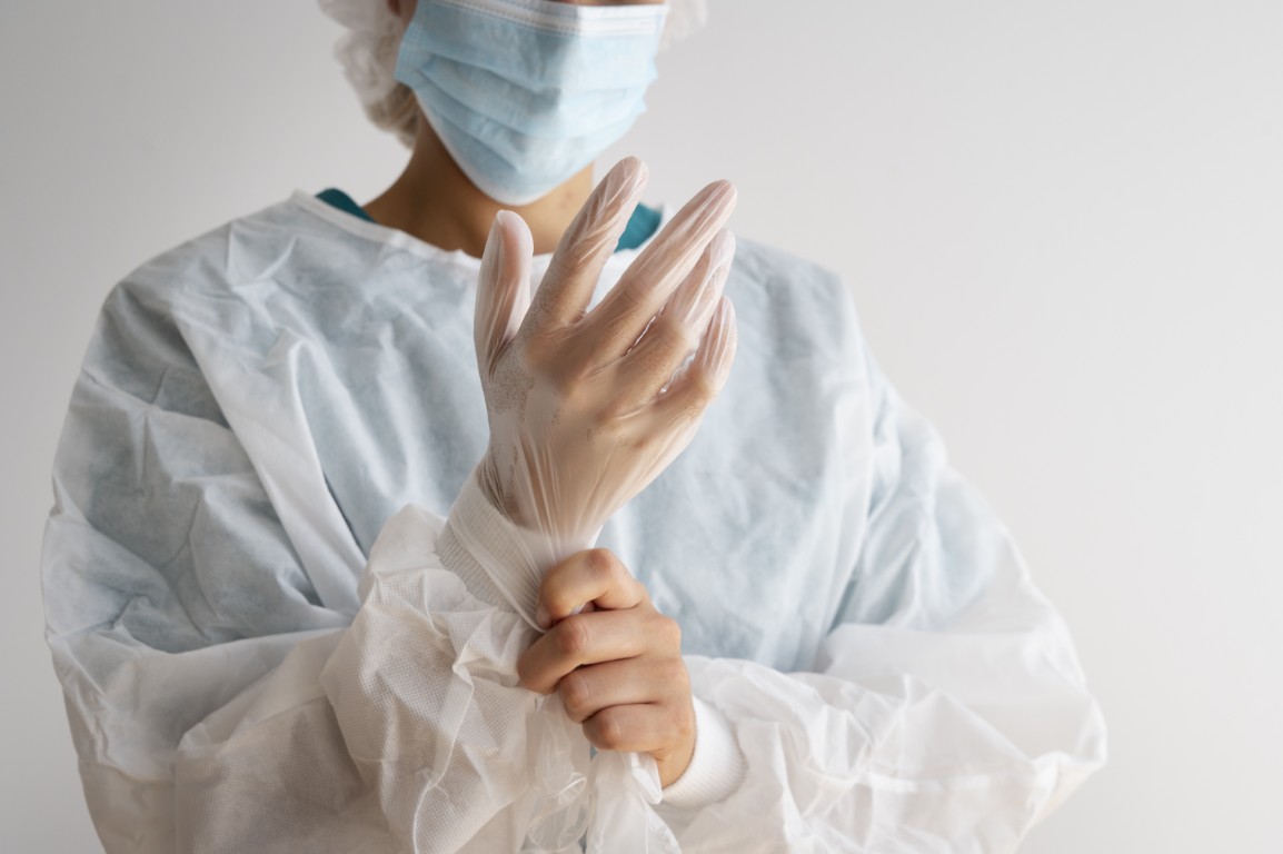 Side view doctor wearing face mask